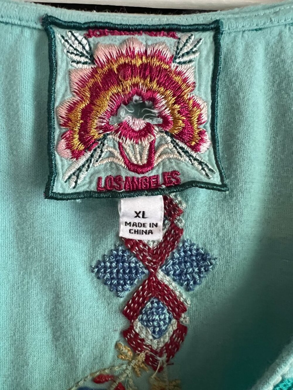 Johnny Was Turquoise Embroidered Short Sleeve Top XL - Picture 3 of 5
